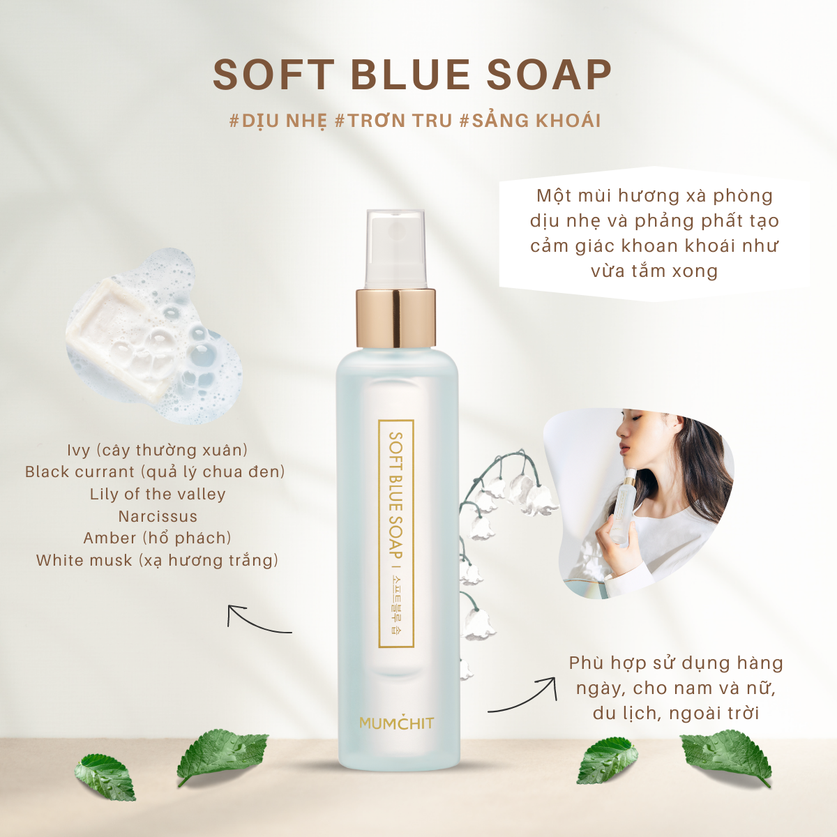 Xịt thơm tóc và cơ thể - Soft Blue Soap